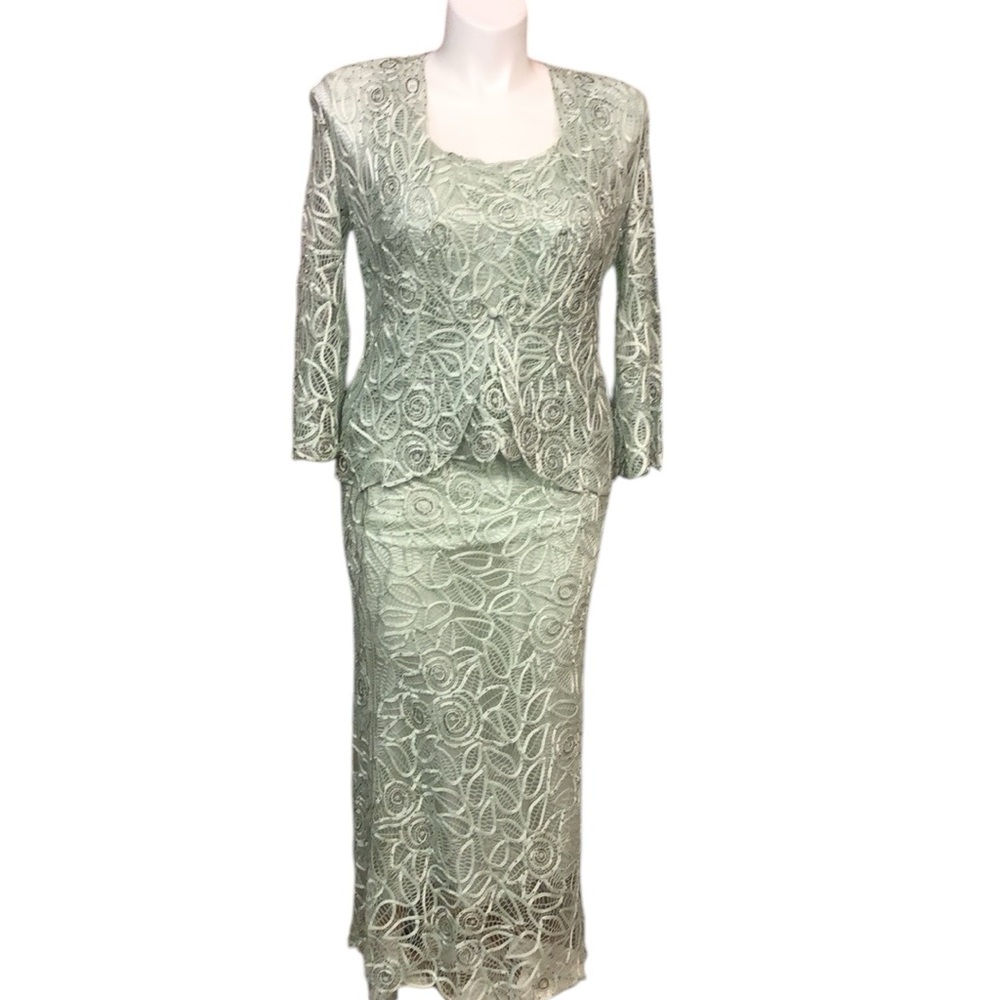 Soulmates 100% Silk Elegant Lace Dress in Mint Green